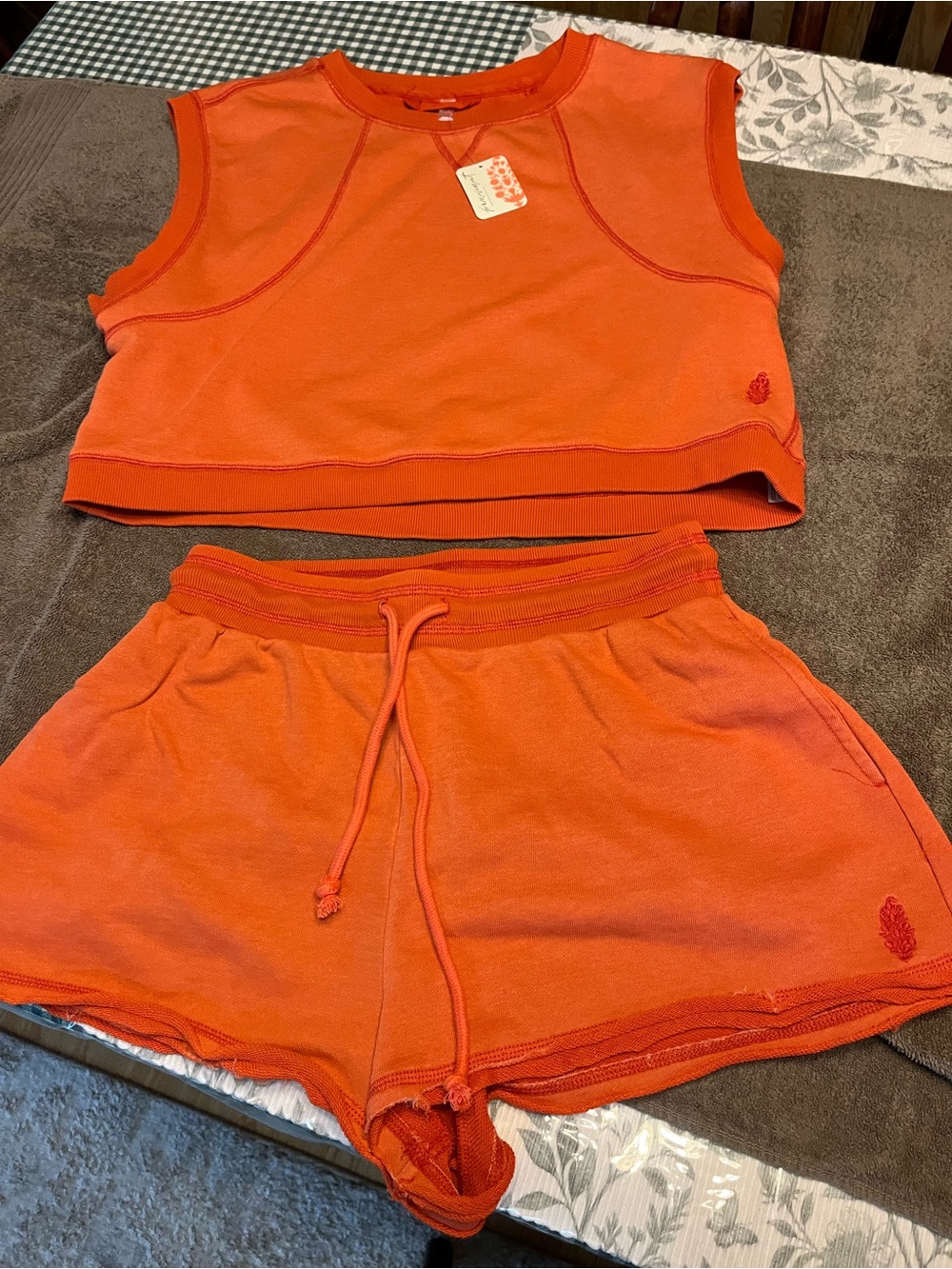 Free People Orange Two-Piece Cropped Tank & Drawstring Shorts Set